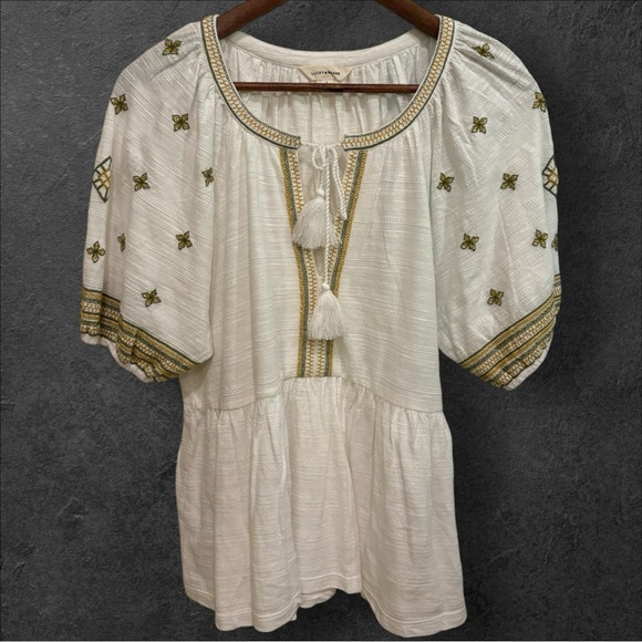 Lucky Brand Boho Embroidered Babydoll Top Size Large NWT - Picture 3 of 15